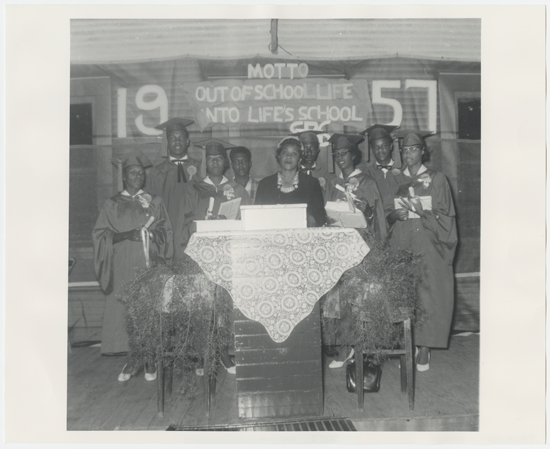 An unidentified graduation class of 1957, from the files of Round Top High School principal Urissa Rhone Brown.