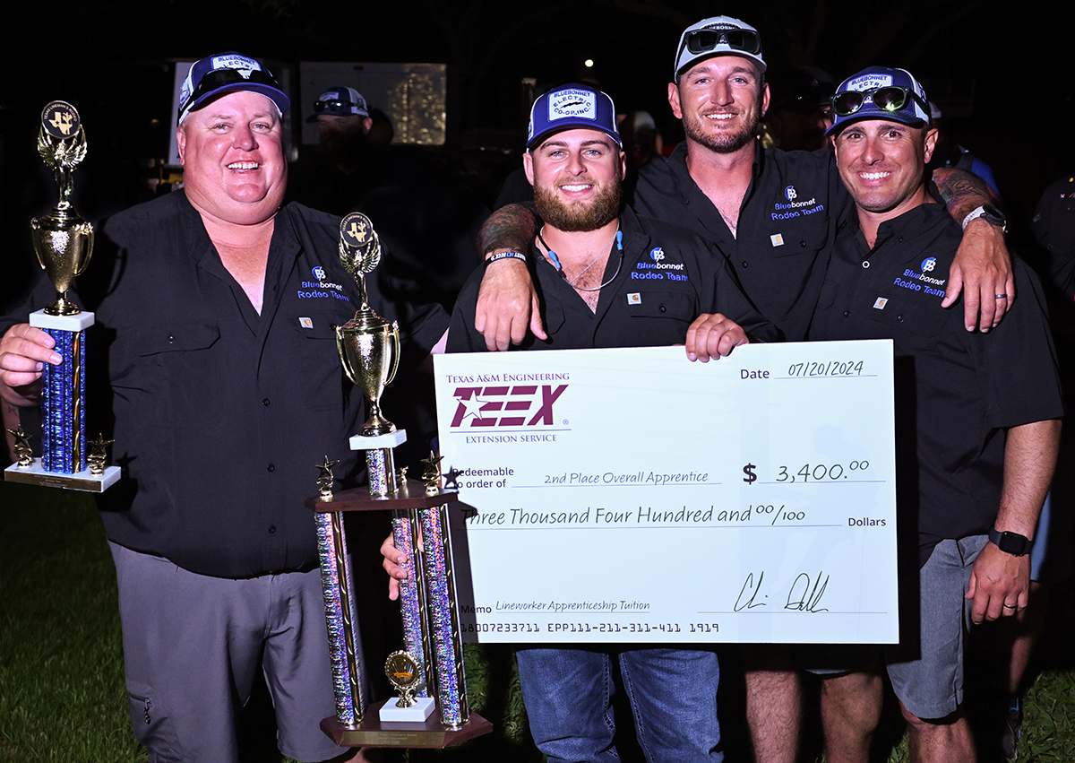 Pictured second from left, Colton Burch, second place overall apprentice lineworker; with his coaches Daniel Fritsche, Troy Moore and Chris Rivera.