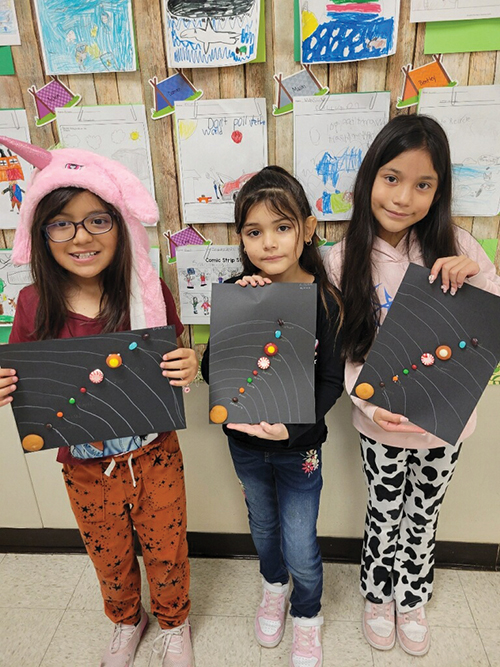 Students with solar system project